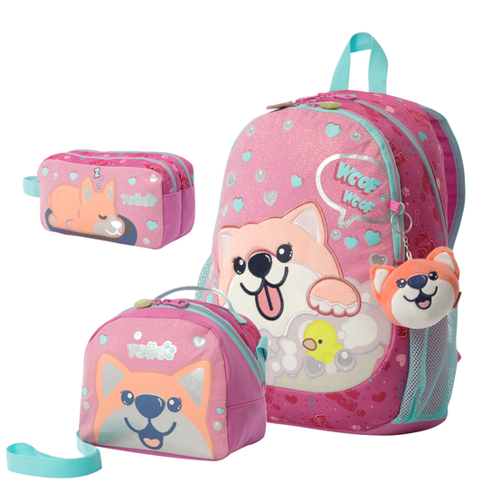 Conjunto Mochila M 6 a 7 anos+Lancheira+Estojo DOGGY LOVE 1K6