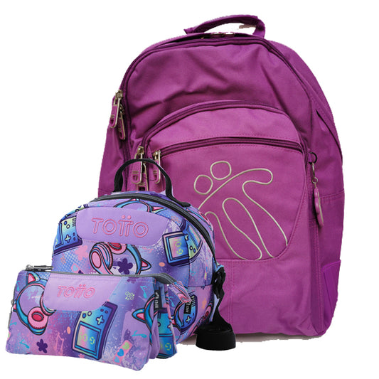 Conjunto Mochila M0X+Lancheira+Estojo Triplo 4QH