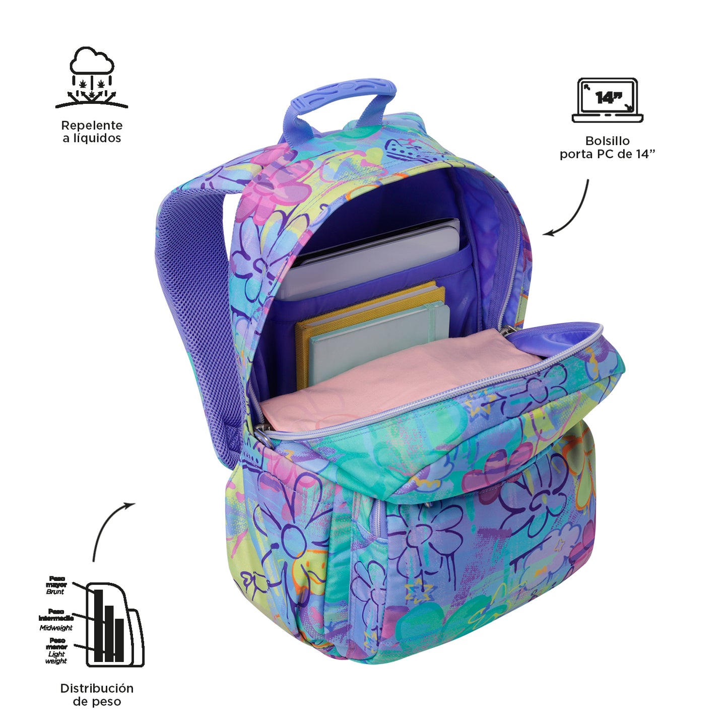 Mochila Escolar 8 a 12 anos Acuareles 5Q8