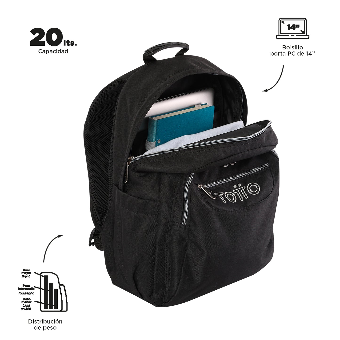 Mochila Escolar 8 a 12 anos Acuarela Preta